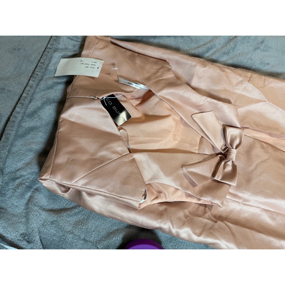 NWT‎ Alfred Sung JEWEL NECK BOWED OPEN-BACK TRUMPET DRESS FRONT SLIT Pink 2R - Picture 7 of 11